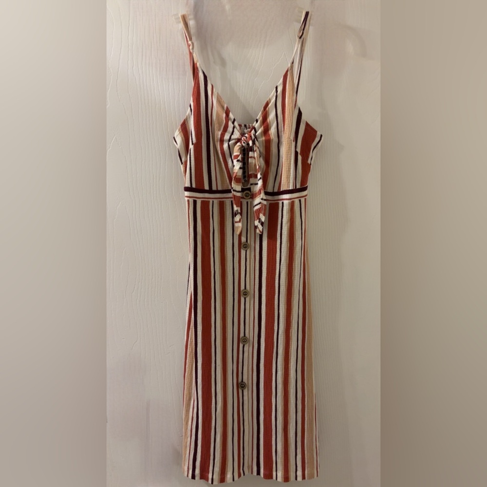 Love Tree Brown, Orange/Rust, Cream/white Halter Midi Dress